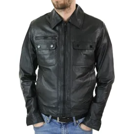 Men's Black Zip Classic Leather Short Jacket