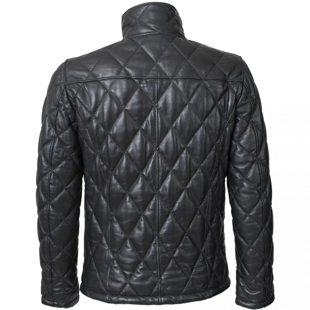 Mens Leather Winter Puffer Jacket With Turtle Neck