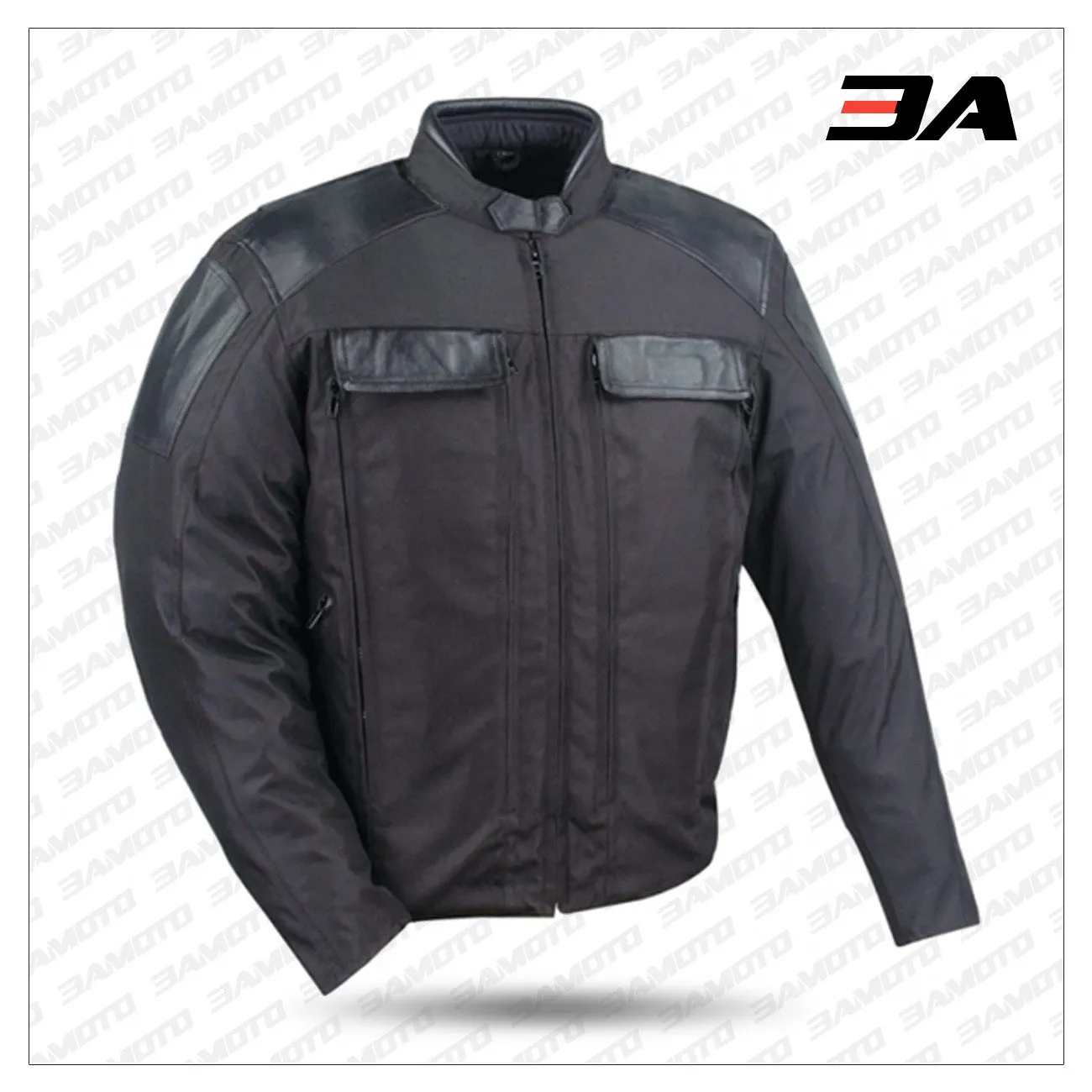 Mens Textile Motorcycle Jacket With Leather Trim