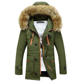 Mens Thicken Mid Long Hooded Padded Jacket