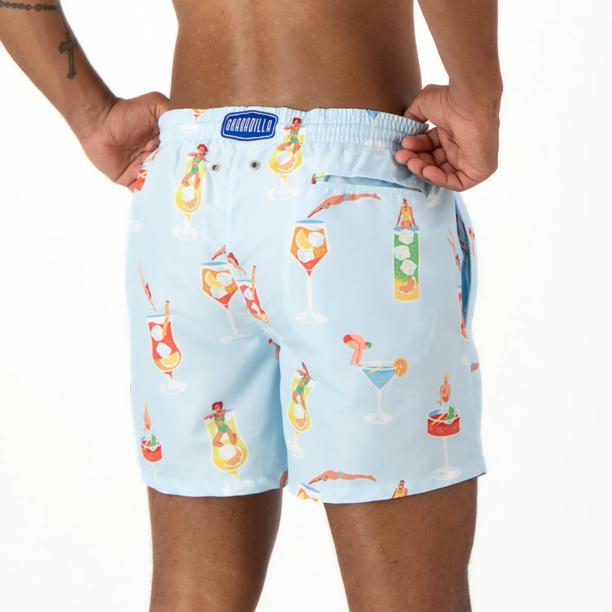 Mid-length Swim Shorts | Tipsy Diver / Light Blue