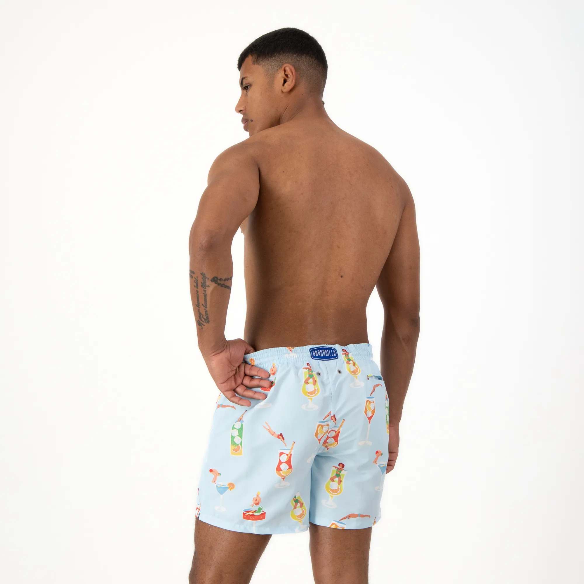 Mid-length Swim Shorts | Tipsy Diver / Light Blue