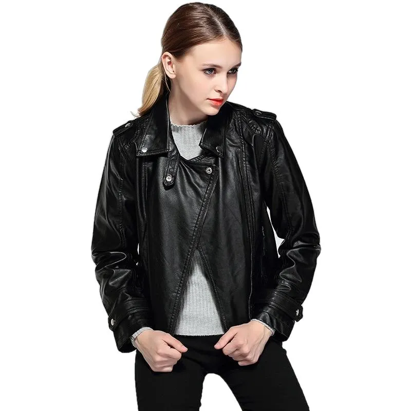 Mikayla Womens Faux Leather Jacket with Rivets