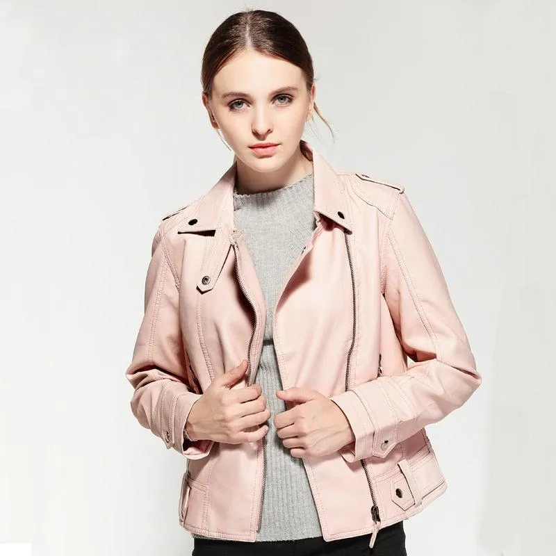 Mikayla Womens Faux Leather Jacket with Rivets