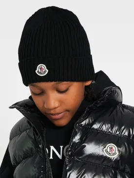 Moncler Enfant Boys Wool Beanie Hat in Black