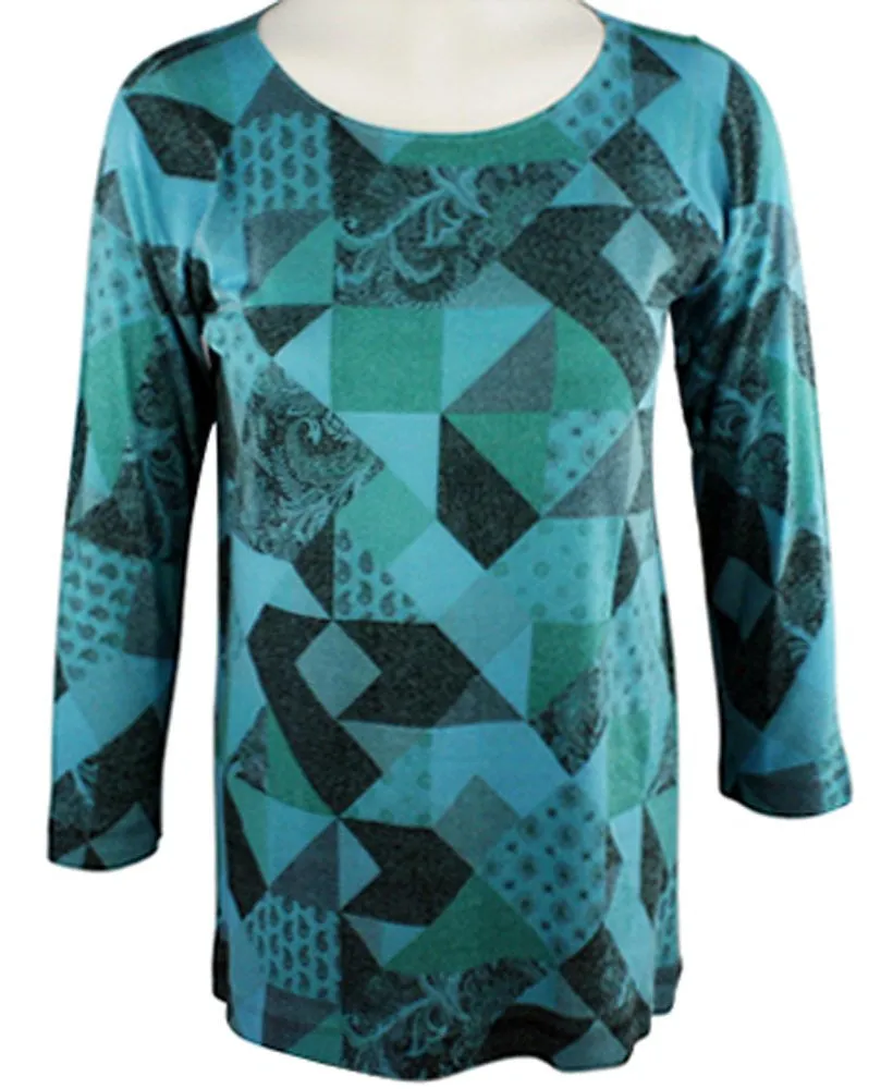 Nally & Millie - Pattern Views, 3/4 Sleeve Hi-Low Scoop Neck Geometric Top