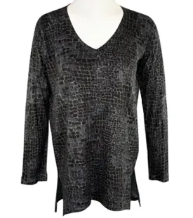 Nally & Millie-Tiled Blocks, V-Neck, Long Sleeve Geometric Tunic Top