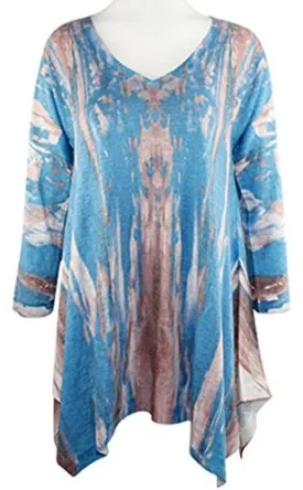 Nally & Millie - Water Spots, V-Neck 3/4 Sleeve Geometric Print Knit Tunic Top