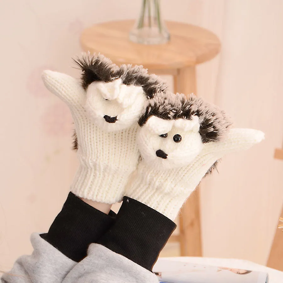 New Attracive Autumn Winter Gloves Women Mittens Cute Lovely Cartoon Knitted Hedgehog Glove Guantes Tacticos Girls Luva