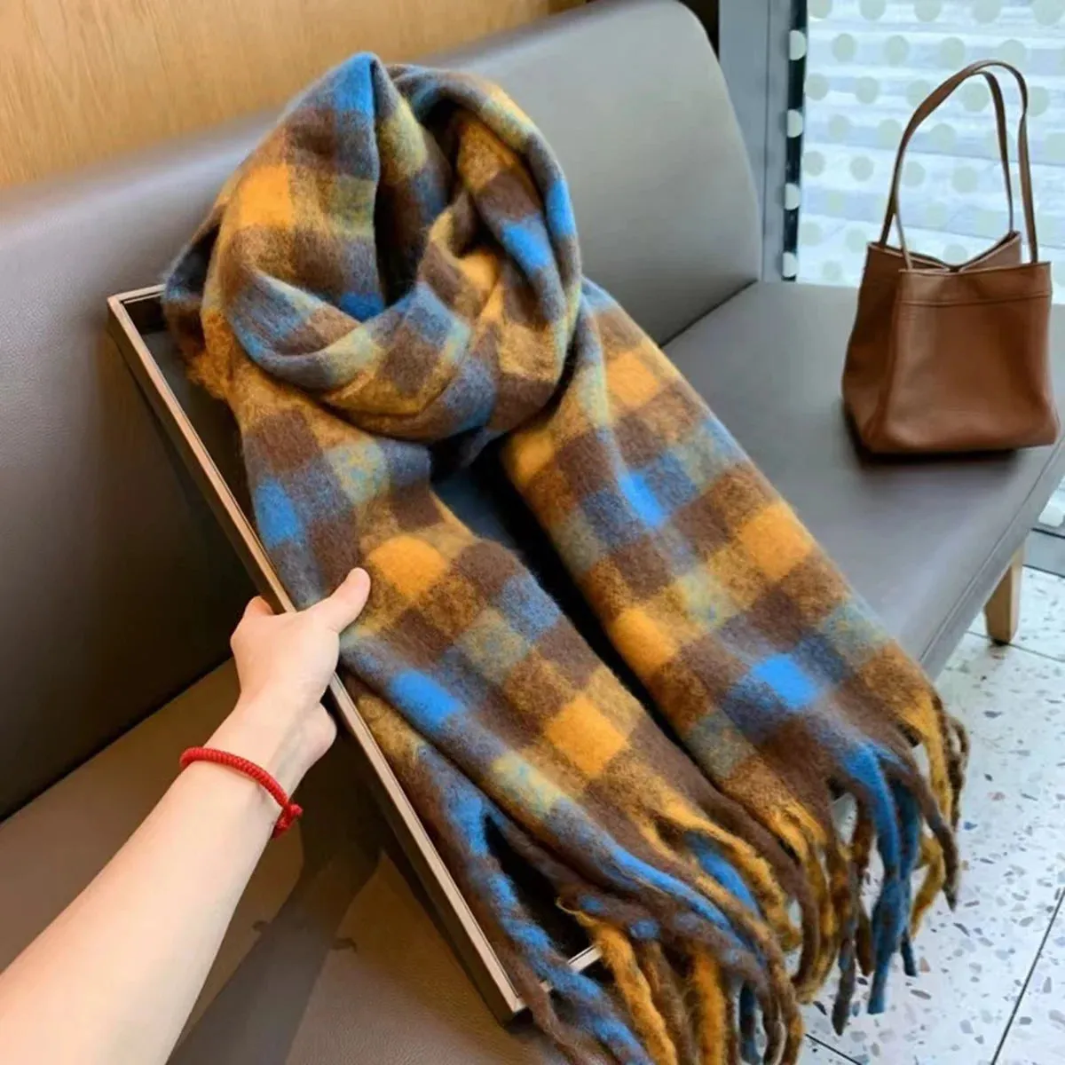 New Cashmere Thicked Warm Blanket Colorful Plaid Long Tassels Soft Wrap Scarf