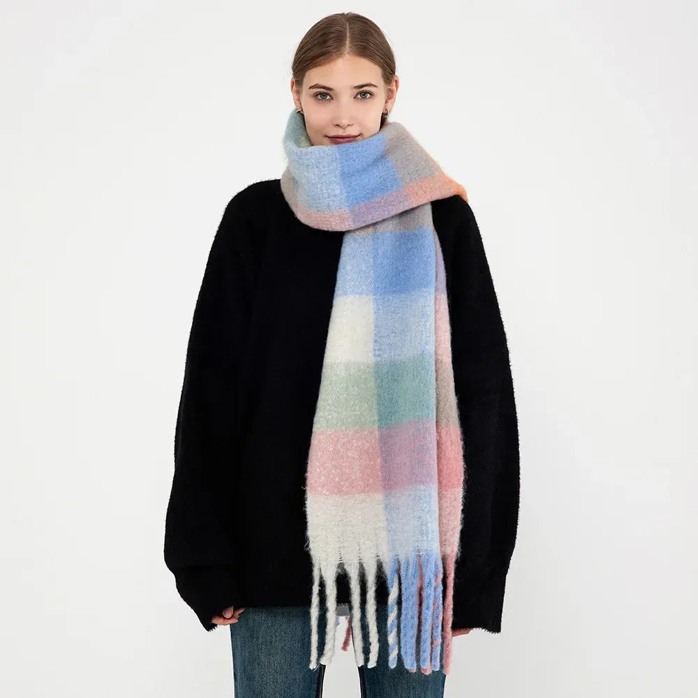 New Winter Warm Plaid Tassel Rainbow Faux Cashmere Long Muffler Scarf