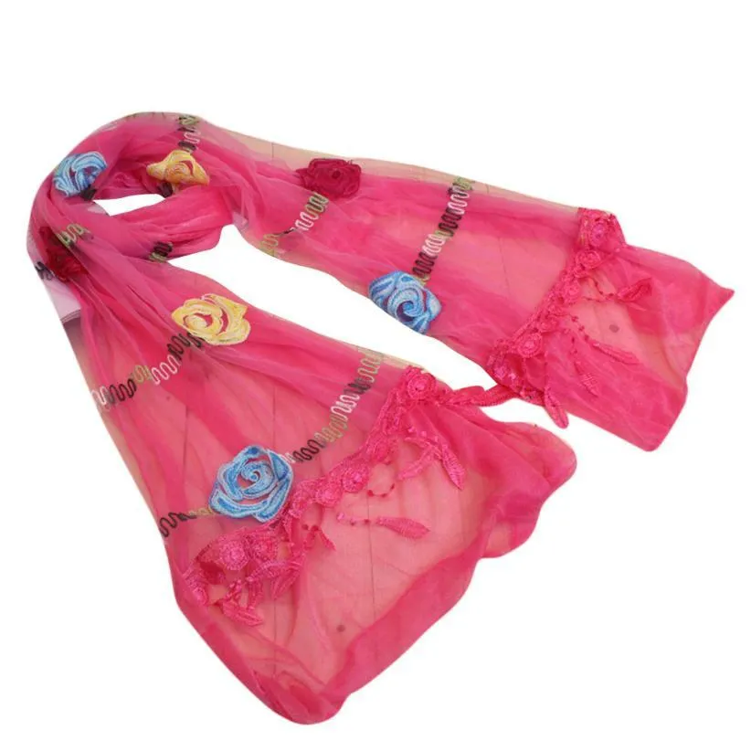 One Variant - 100% Chiffon Fashion Women Long Wrap Scarf Embroidery