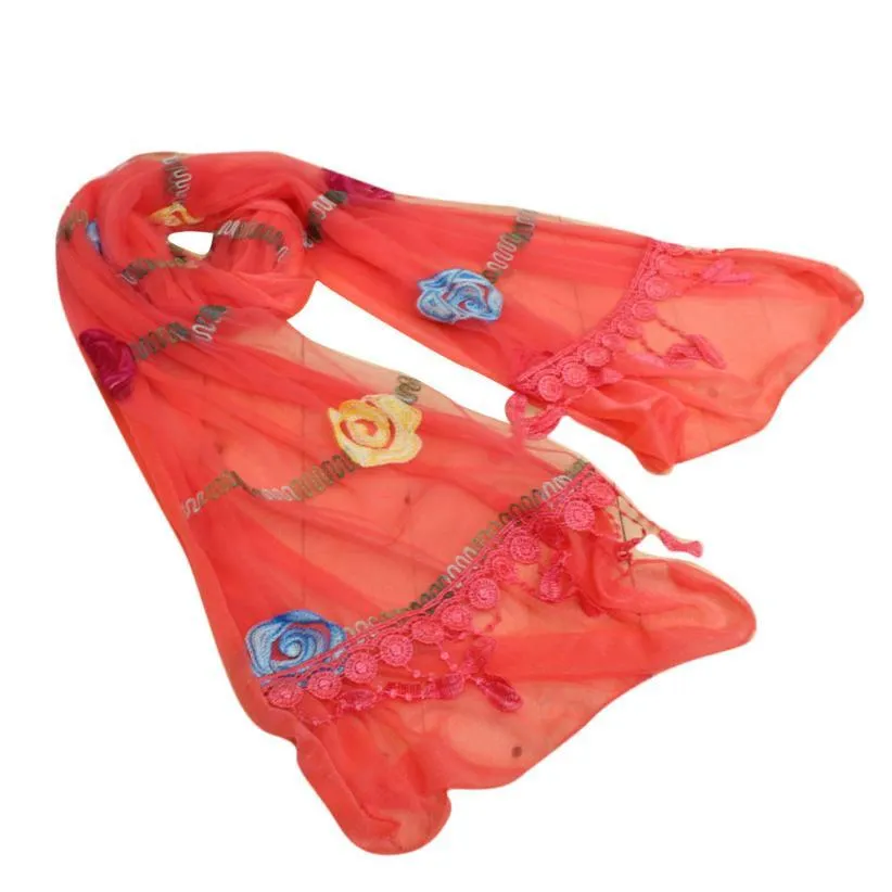 One Variant - 100% Chiffon Fashion Women Long Wrap Scarf Embroidery