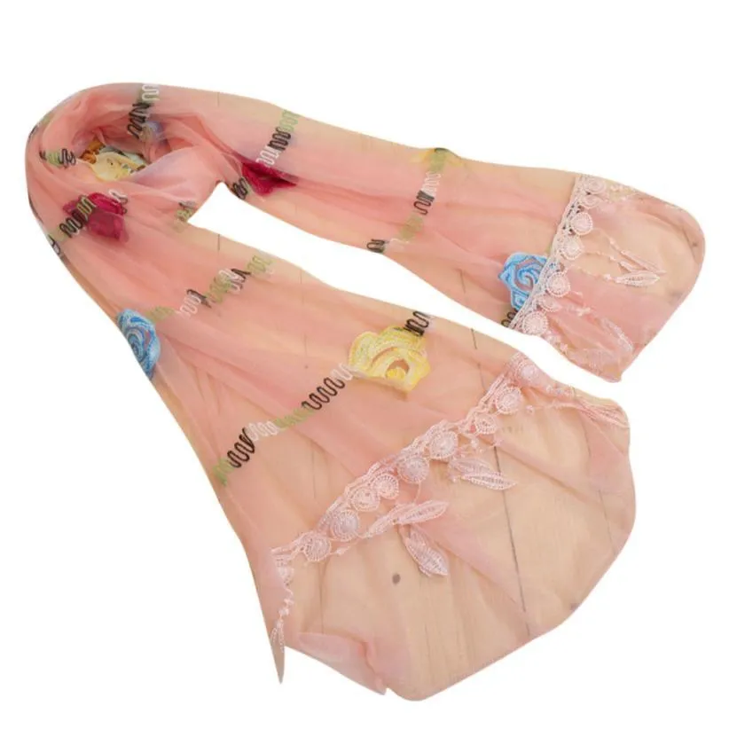 One Variant - 100% Chiffon Fashion Women Long Wrap Scarf Embroidery