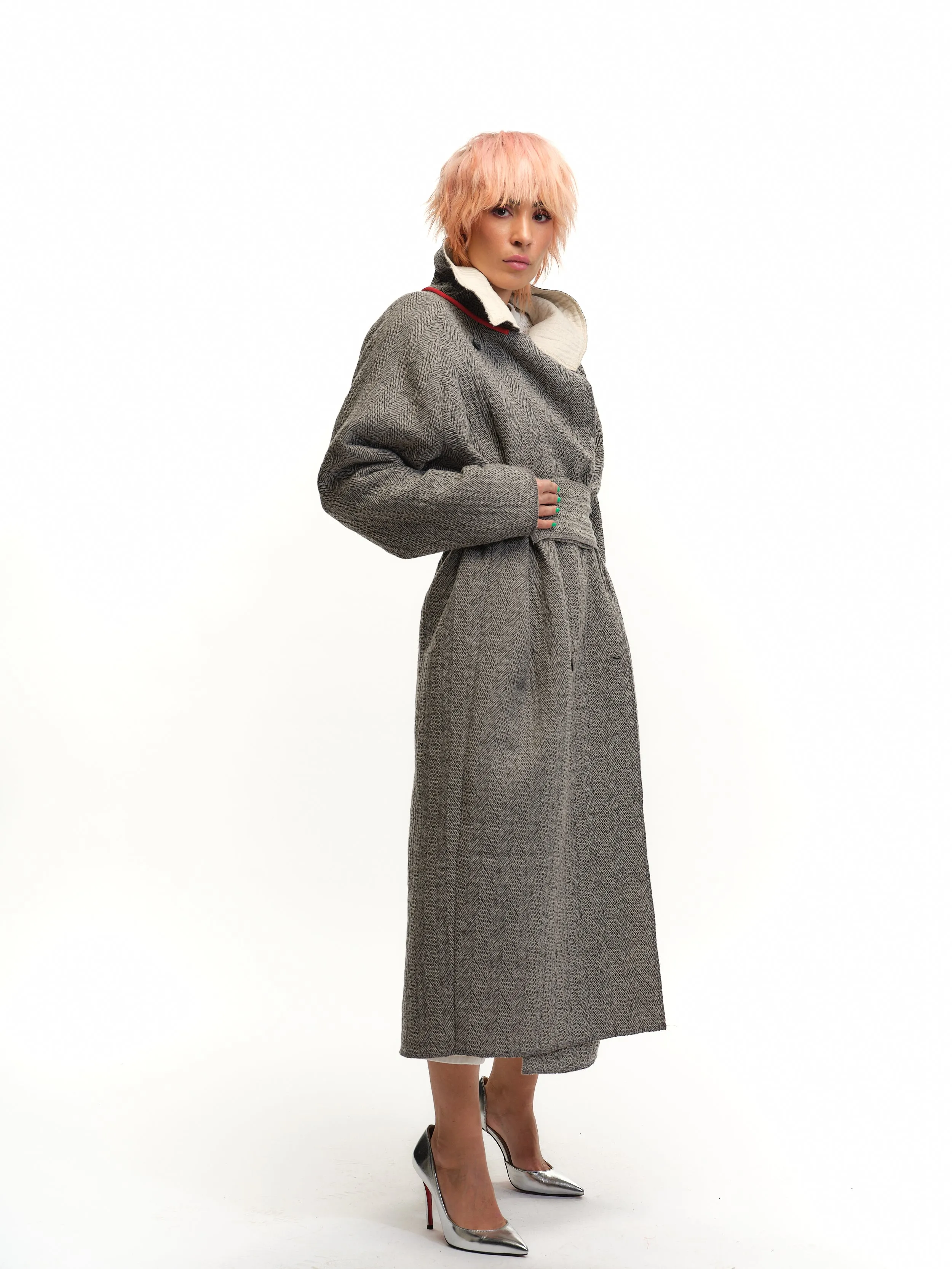 Oversized Two-Tone Wool-Blend Coat