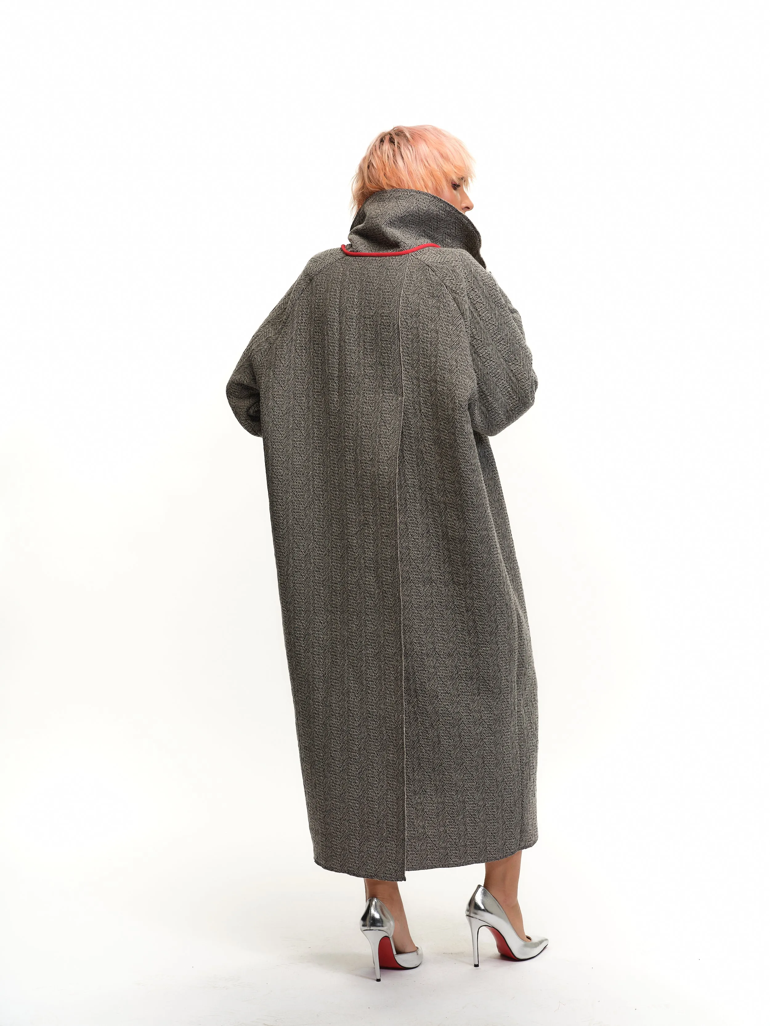 Oversized Two-Tone Wool-Blend Coat