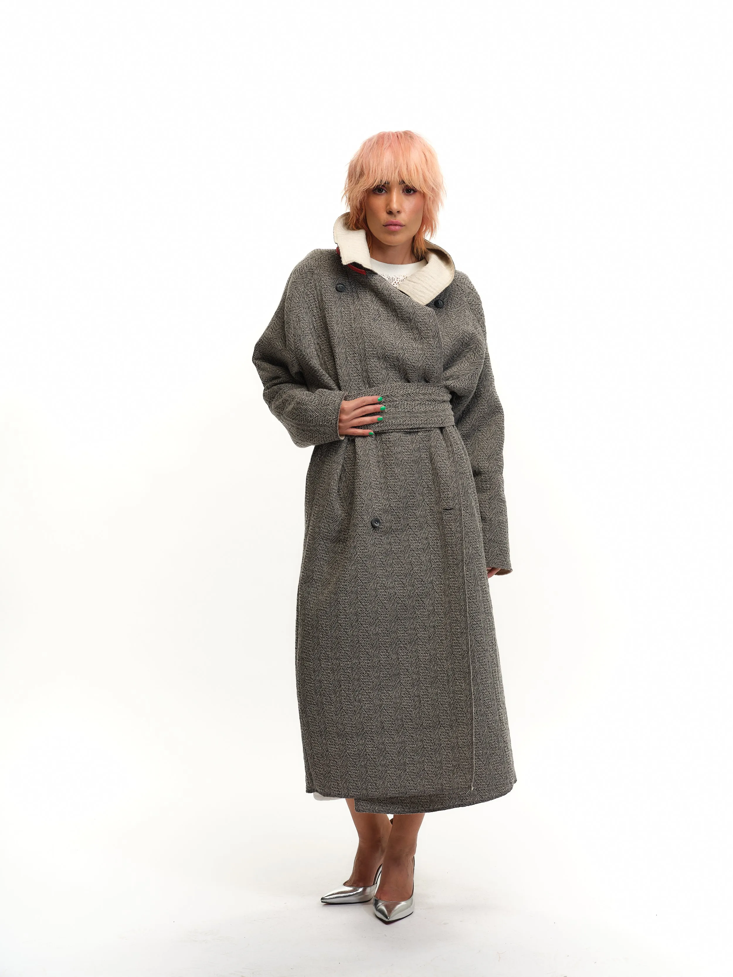 Oversized Two-Tone Wool-Blend Coat