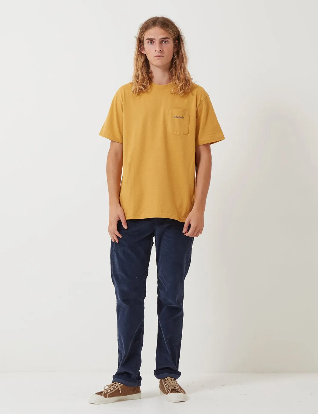 Patagonia Line Ridge Logo Pocket Responsibili-­Tee T­-Shirt - Glyph Gold