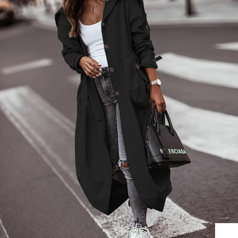 Personality casual lapel midi trench coat