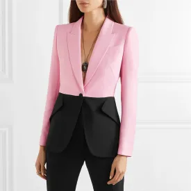 Pink Black Colour Block Blazer