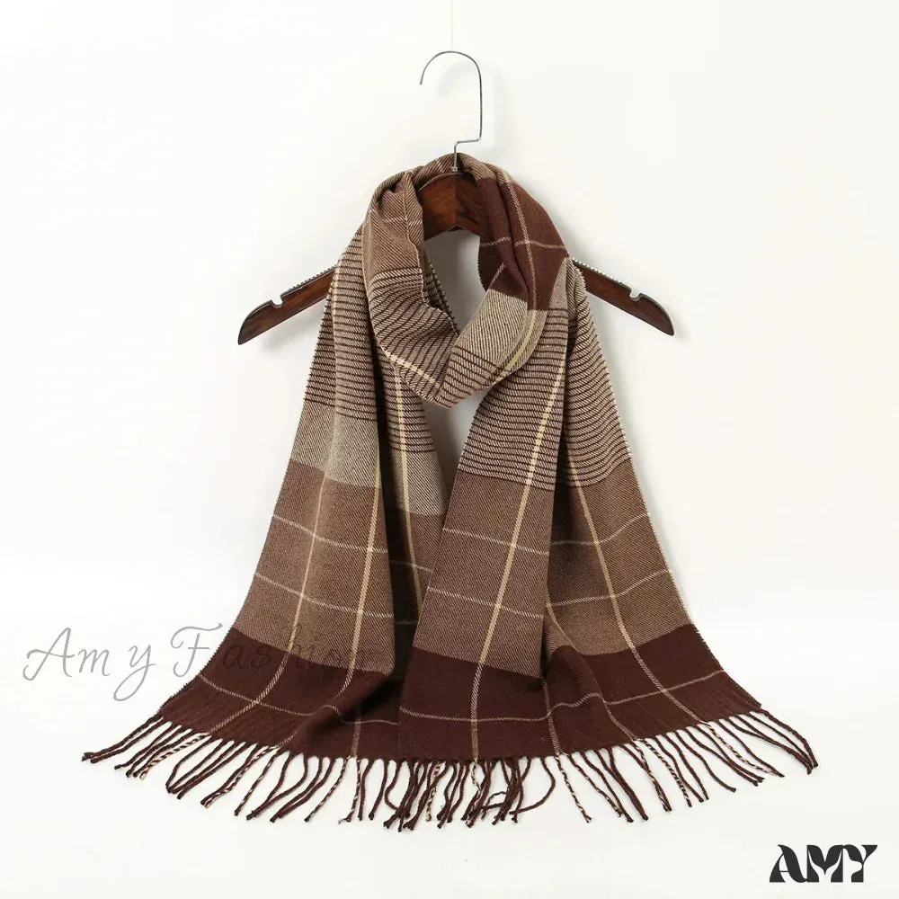 Plaid Print Cashmere Winter Pashmina Scarf - Luxury Travel Essential