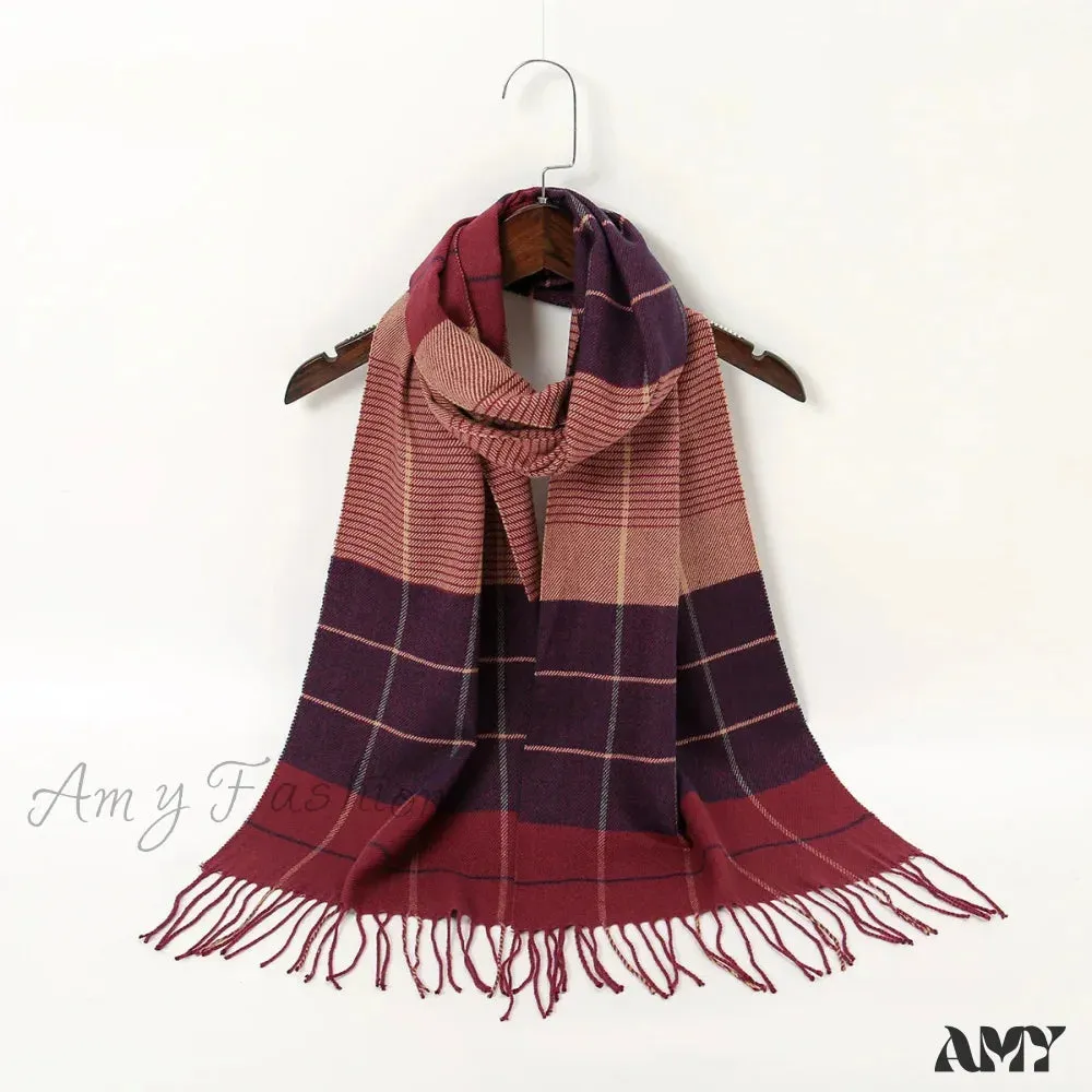 Plaid Print Cashmere Winter Pashmina Scarf - Luxury Travel Essential