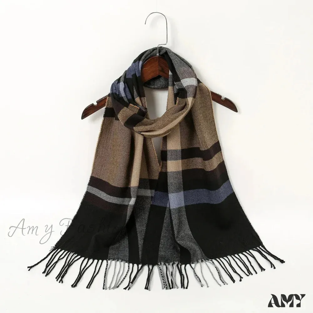 Plaid Print Cashmere Winter Pashmina Scarf - Luxury Travel Essential