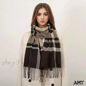 Plaid Print Cashmere Winter Pashmina Scarf - Luxury Travel Essential