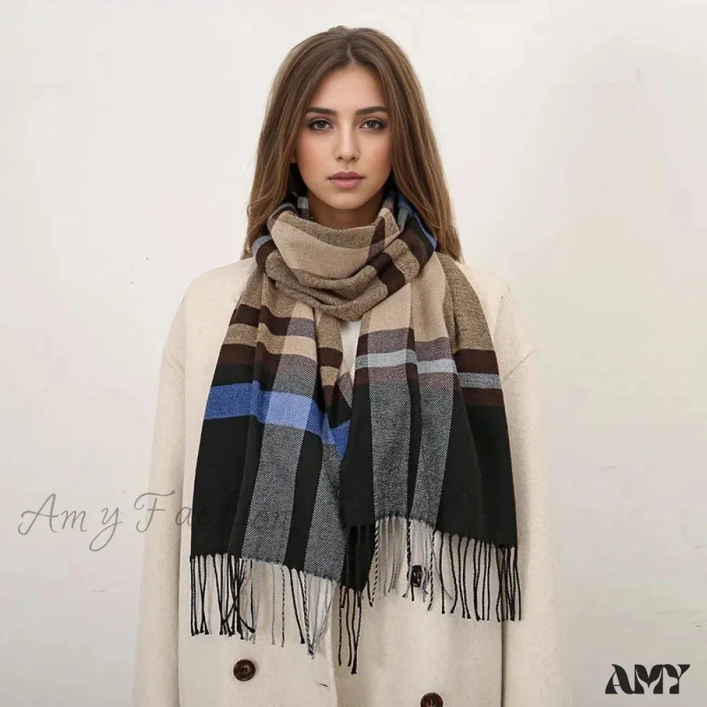 Plaid Print Cashmere Winter Pashmina Scarf - Luxury Travel Essential