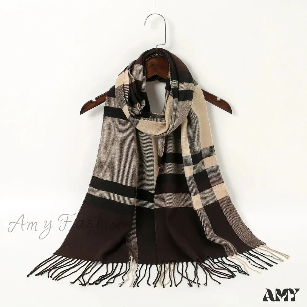 Plaid Print Cashmere Winter Pashmina Scarf - Luxury Travel Essential