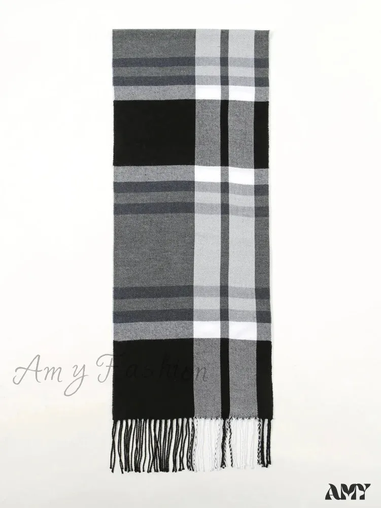 Plaid Print Cashmere Winter Pashmina Scarf - Luxury Travel Essential