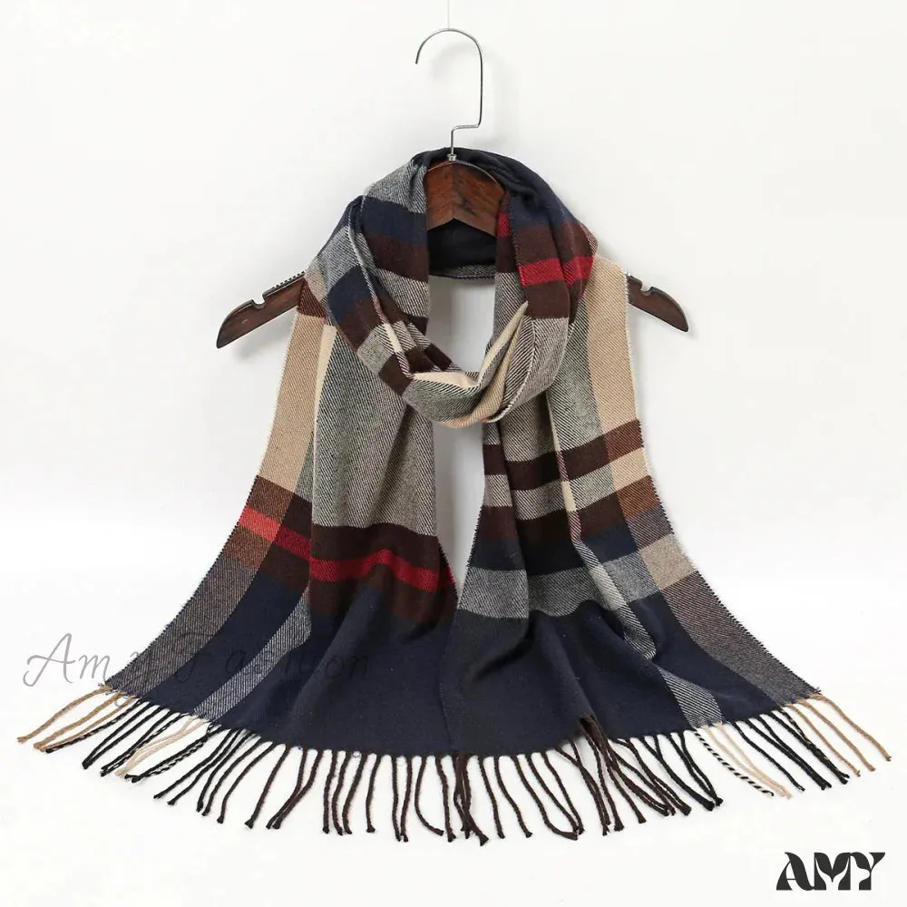 Plaid Print Cashmere Winter Pashmina Scarf - Luxury Travel Essential