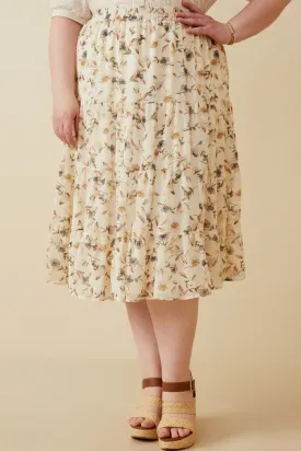 Plus Floral Tiered Chiffon Skirt Style 6908W