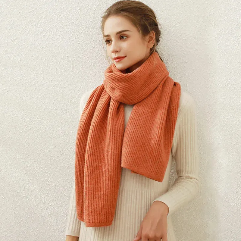 Pure Color Rib Knit Scarf Female Cashmere Warm Long Muffler Winter Scarf