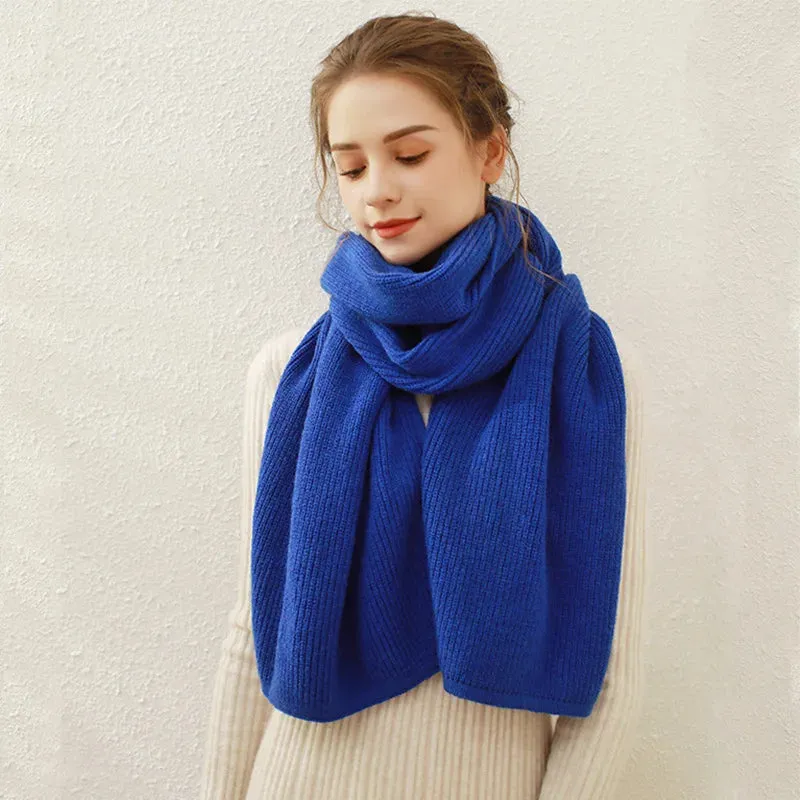 Pure Color Rib Knit Scarf Female Cashmere Warm Long Muffler Winter Scarf