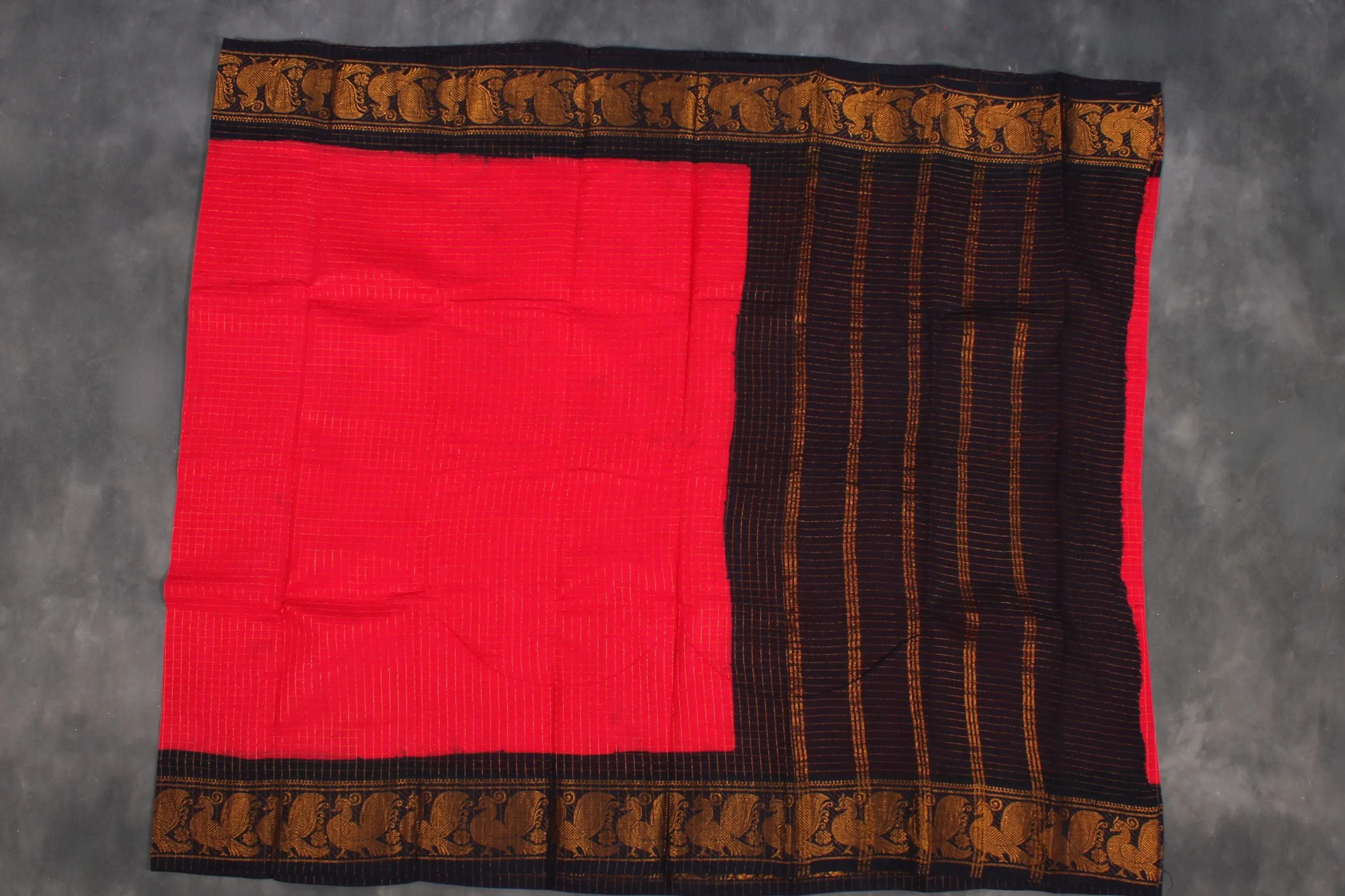 Pure Sungudi Cotton Saree with Golden Checks & Zari Border by JCSFashions