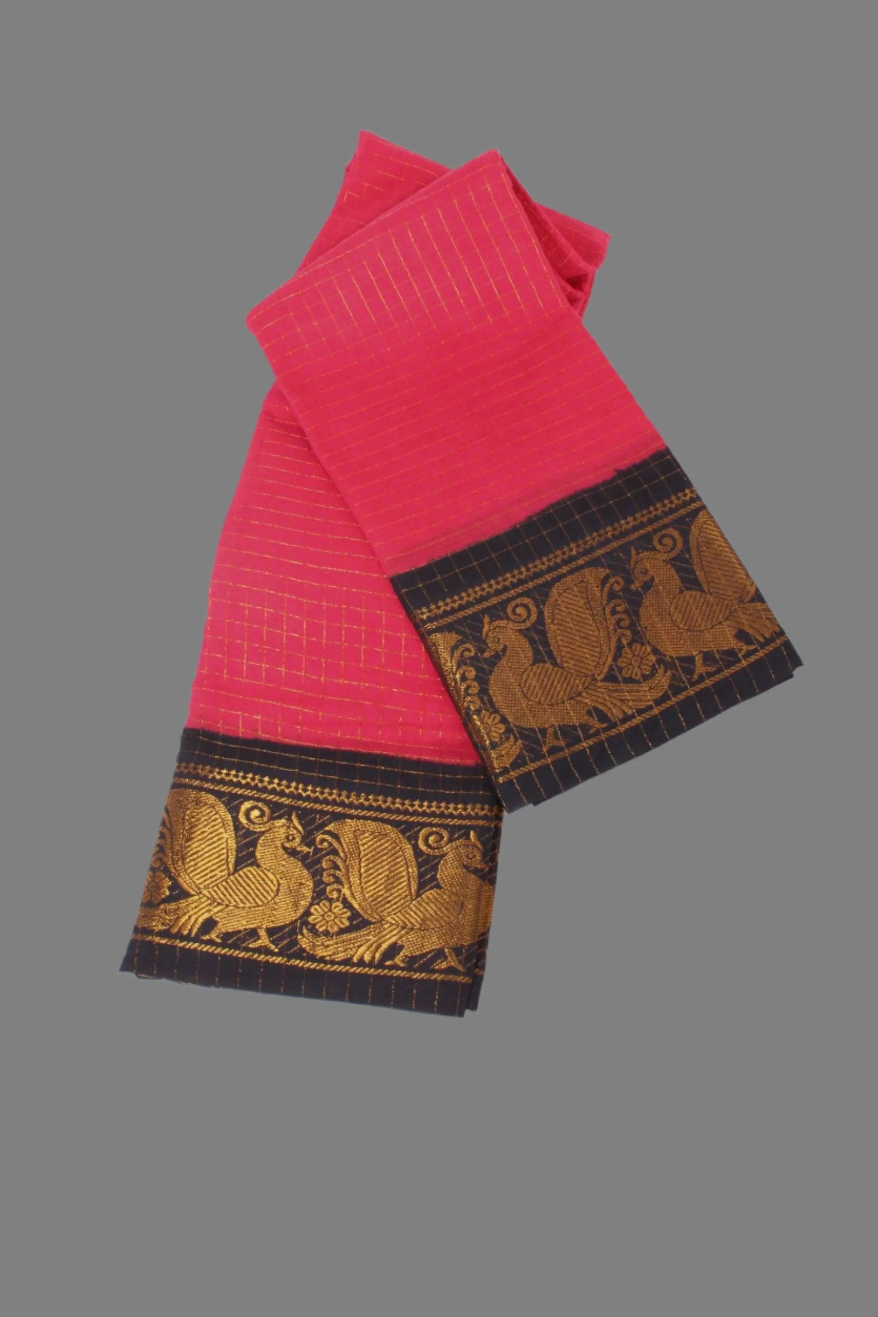 Pure Sungudi Cotton Saree with Golden Checks & Zari Border by JCSFashions