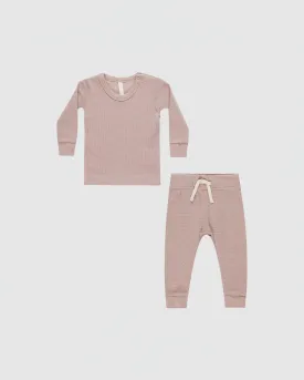 Quincy Mae Waffle Top and Pant Set in Mauve