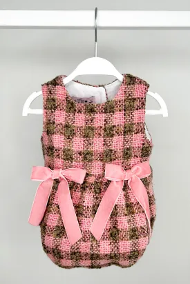 "Thalia" Pink & Beige Tweed Romper