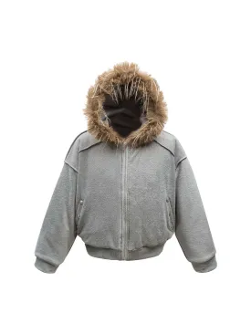 Raglan Sleeve Faux Fur Hooded Quilted Jacket