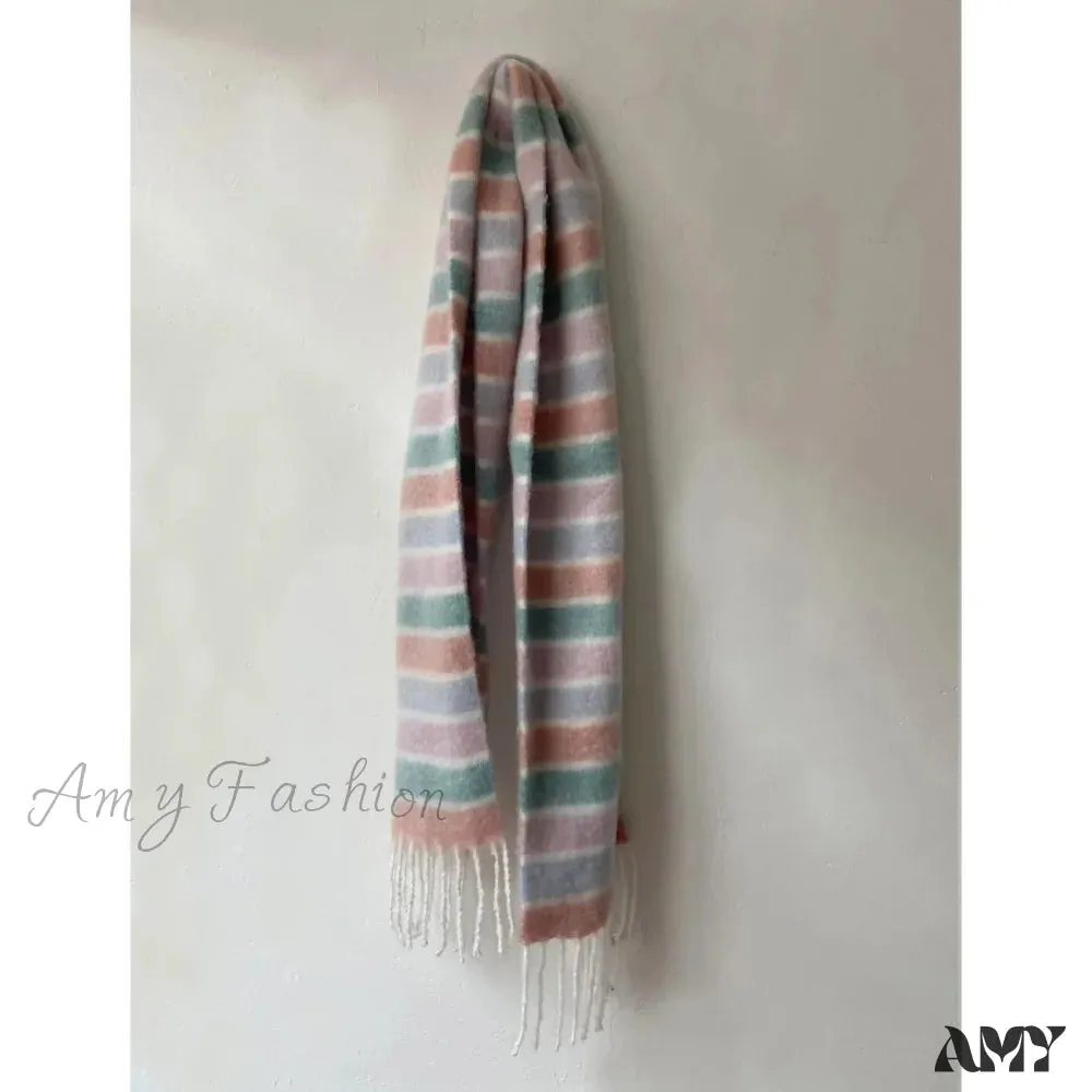 Rainbow Striped Thick Muffler Scarf for Autumn/Winter Warmth