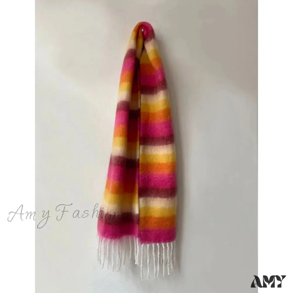 Rainbow Striped Thick Muffler Scarf for Autumn/Winter Warmth