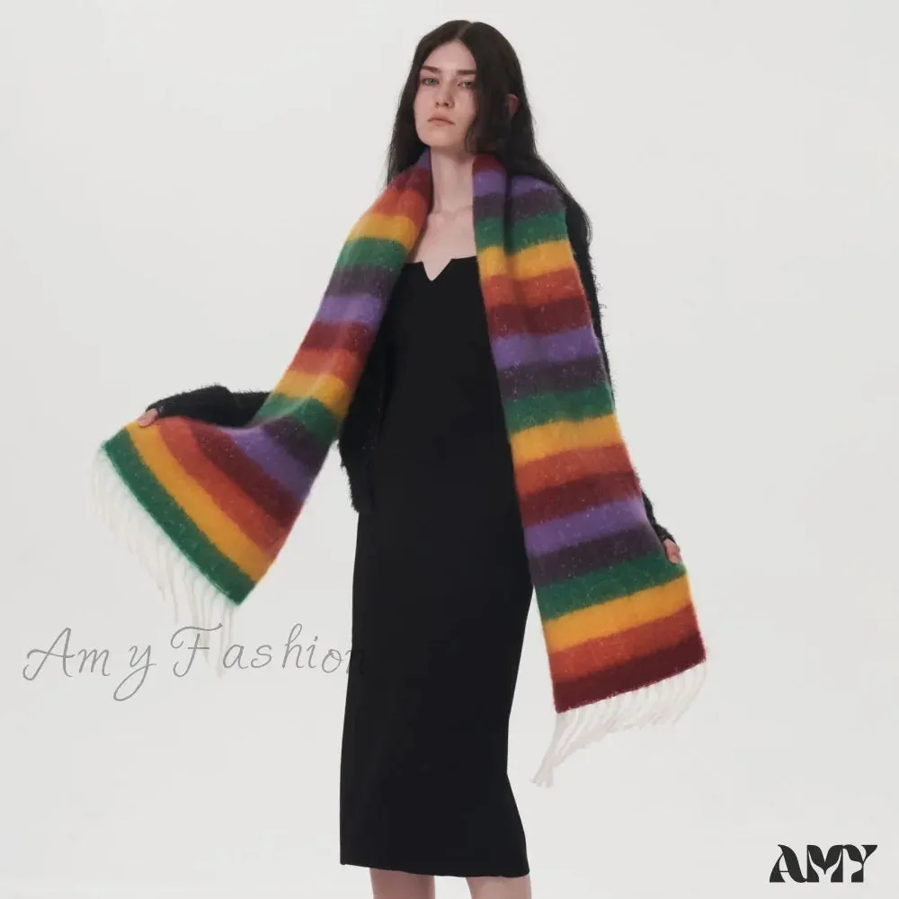 Rainbow Striped Thick Muffler Scarf for Autumn/Winter Warmth