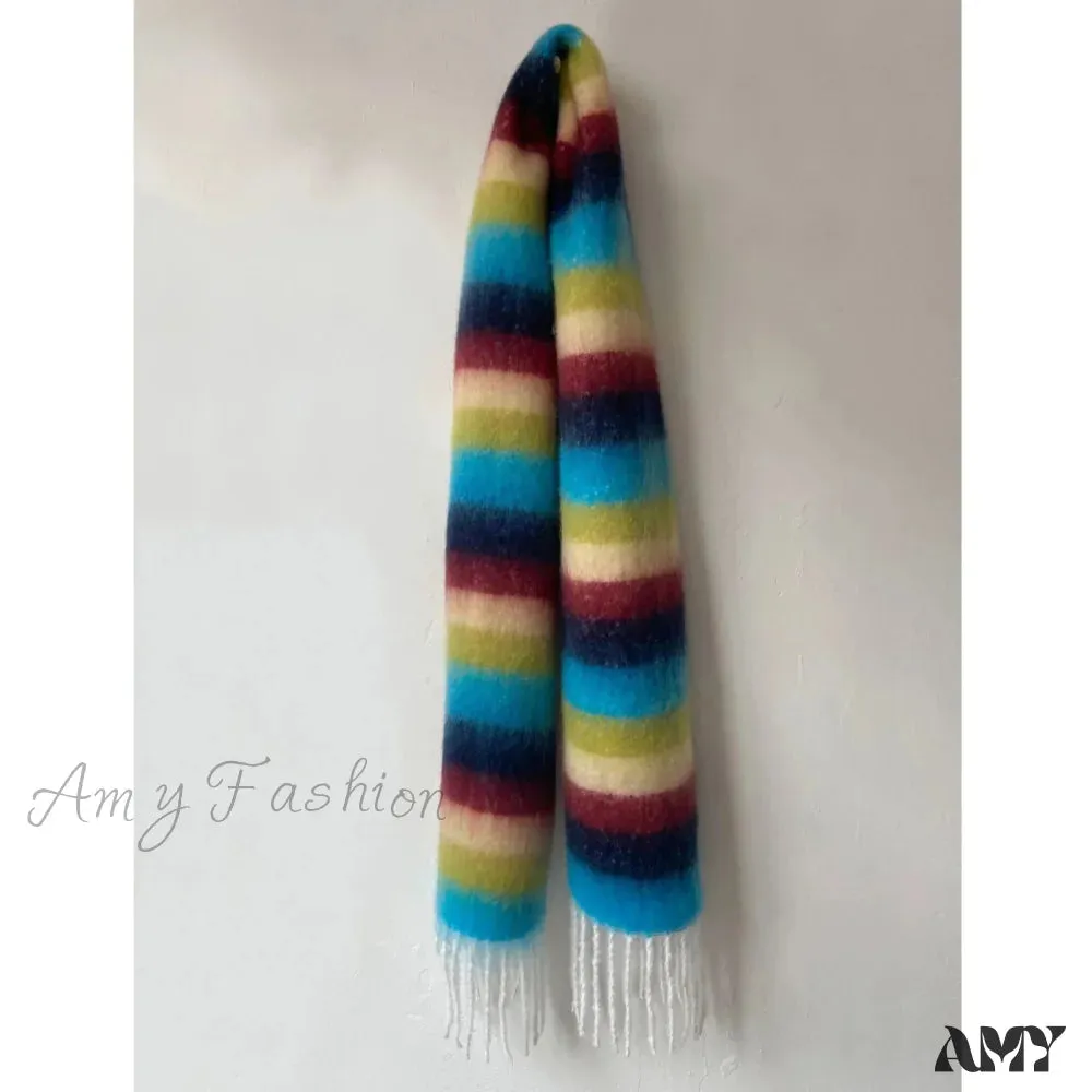 Rainbow Striped Thick Muffler Scarf for Autumn/Winter Warmth