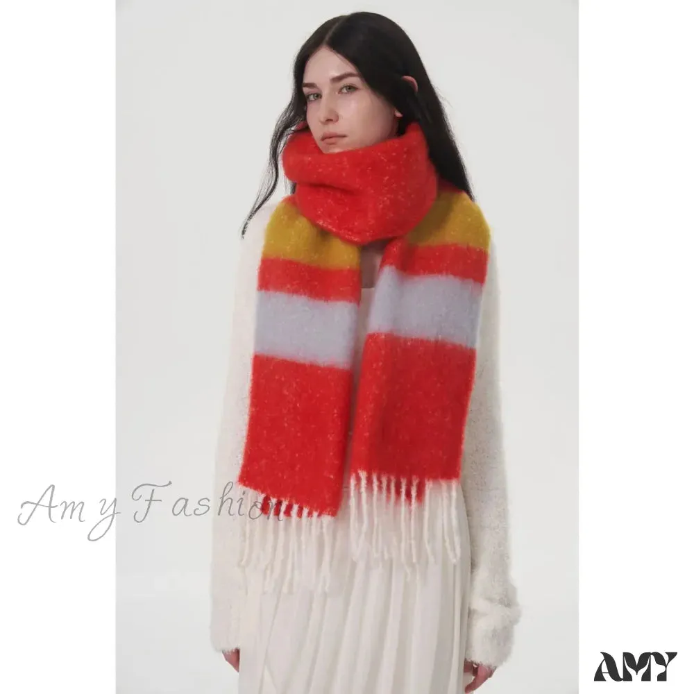 Rainbow Striped Thick Muffler Scarf for Autumn/Winter Warmth