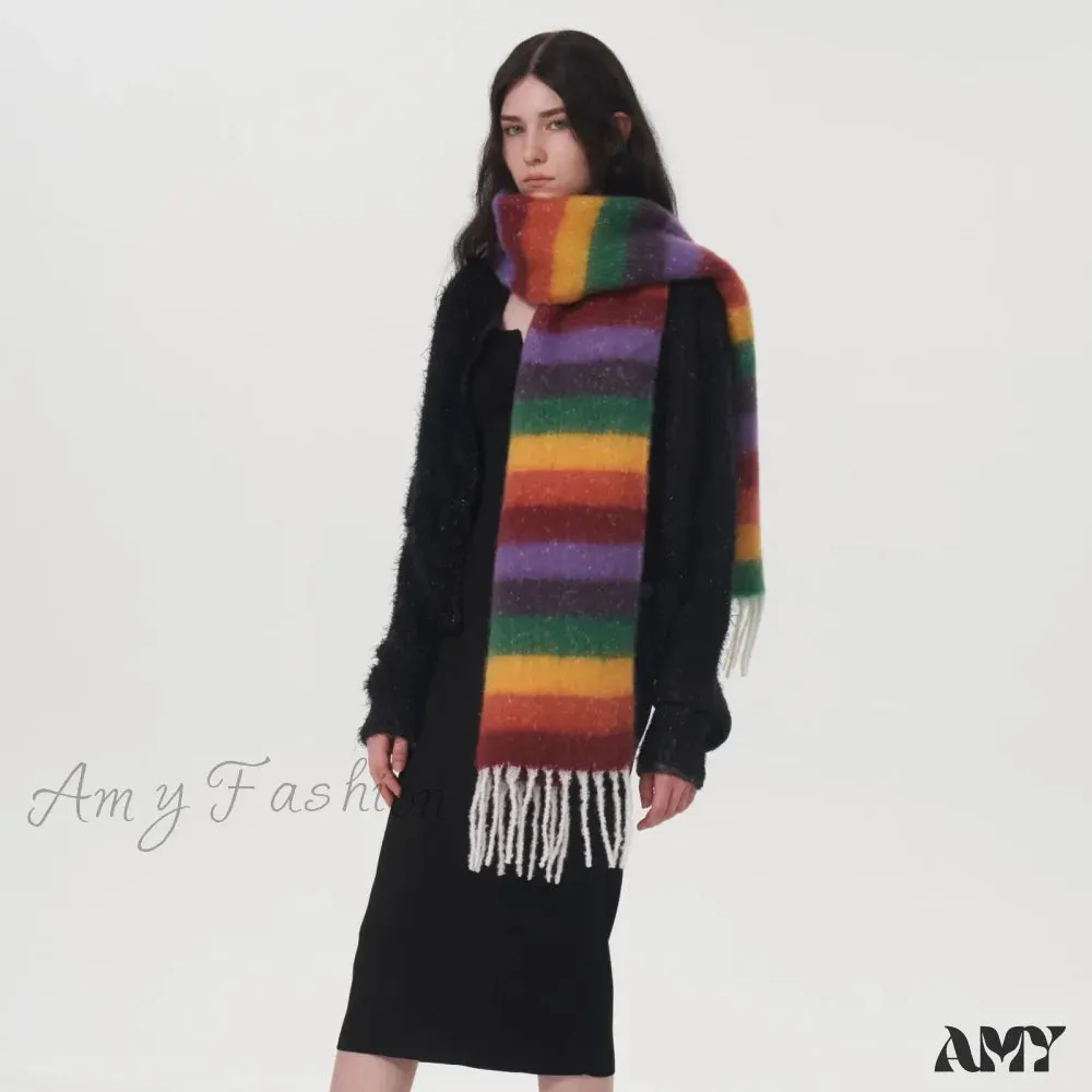 Rainbow Striped Thick Muffler Scarf for Autumn/Winter Warmth