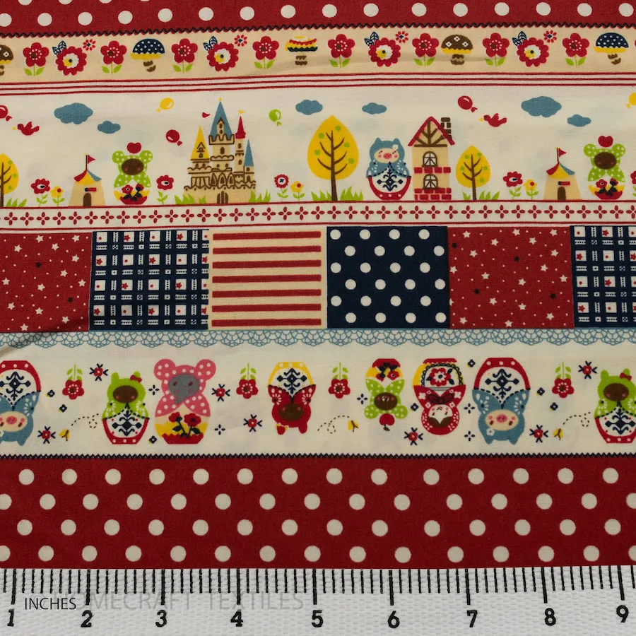 Red Patchwork Kingdom Cotton Print