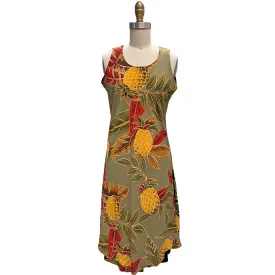 Retro Pineapple Olive Tank Dress