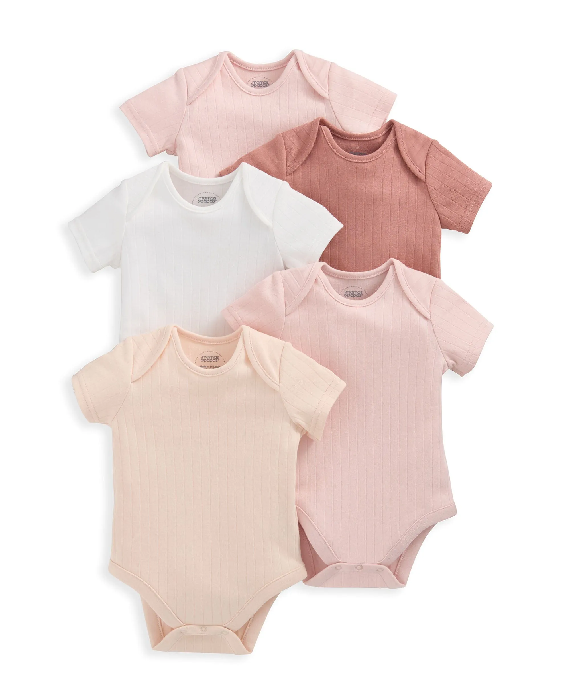 Ribbed Short-Sleeve Bodysuits (Set of 5)  - Pink