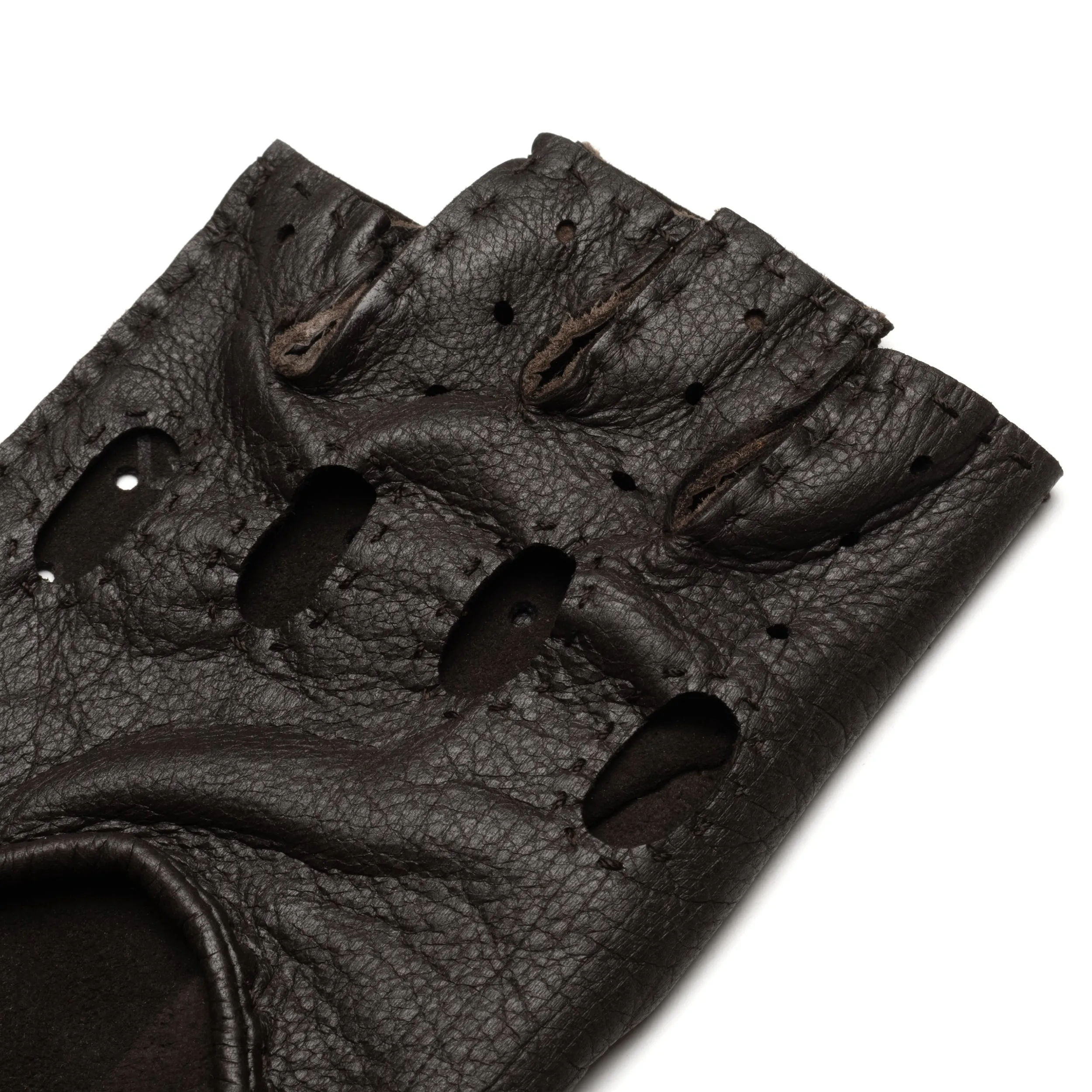 Rome Fingerless Dark Brown and Camel Deerskin Driving Gloves